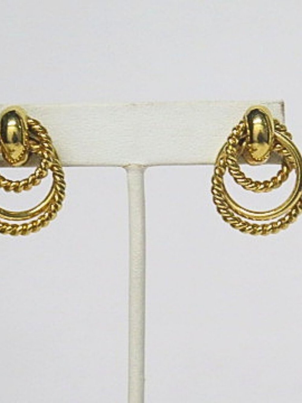 Vintage Gold Tone Double Hoop Rope Twist Door Knocker Pierced Earring